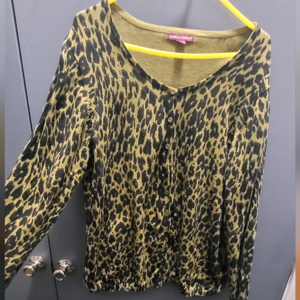 Jessica London Green Leopard Print Cardigan